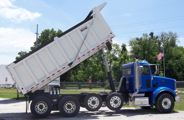Ravens aluminum dump body; blue truck cab with white aluminum dump body